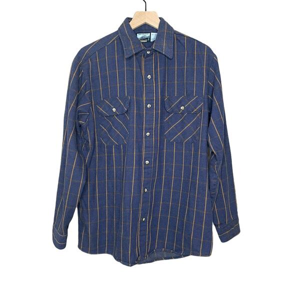 VTG Field Master Men's Blue Plaid Work Shirt Made in USA Size L Soft Thicker - Picture 1 of 6